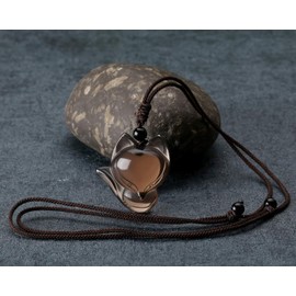 Jovivi Natural Ice Obsidian Fox Crystal Necklace Healing Stones Gemstone Necklaces Pendant Protection Amulet Charm