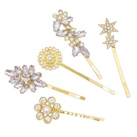 Mikinona 5pcs Pearl Hairpin Set Bridal Bobby Pin in Rhinestones for Women Girls Wedding Hair Clips for Women Headdress Accessory