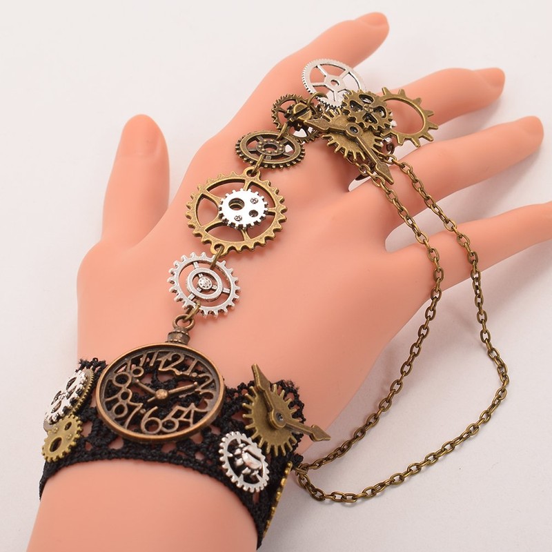 BLESSUME Steampunk Lace Bracelet with Finger Ring