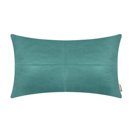 BRAWARM Faux Leather Throw Pillow Covers 12 X 20 Inches, Teal Leather Pillow Cover, Hand Stitched Leather Decorative Lumbar Pillow Cover for Couch Sofa Bed Living Room Home Garden