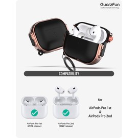 GuarzFun case for AirPods Pro 2nd Generation case 2022, Secure Lock Clip AirPod Pro 2 case, Hybrid Material, Full Body Protective Cover for New AirPod Pro 2 & AirPod Pro (Rose Golden + Black)