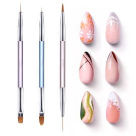 Beetles 3 Pcs Gel Nail Art Brushes Set Gel Polish Design Pen Painting Tools with Liner Brushes Petal Painting Brush and Oval Brush DIY at Home Manicure for Girls