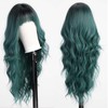 EMMOR Green Wigs with Bangs, Curly Synthetic Women Wig, Long