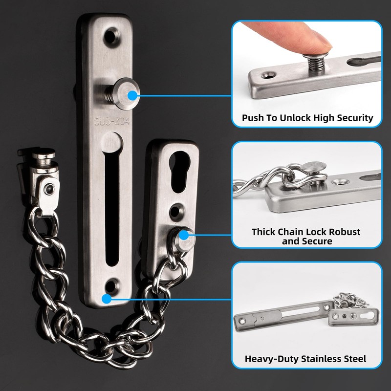 KRYVLEXA Heavy Duty Door Chain Lock - 304 Stainless Steel,