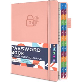 YeeCASE Password Keeper Book with Colorful Alphabetical Tabs, 5.8”x8.4” Hardcover Password Log-Book, 200 Pages/100 Sheets Password Notebook Organizer for Internet Website Address Login (Pink)
