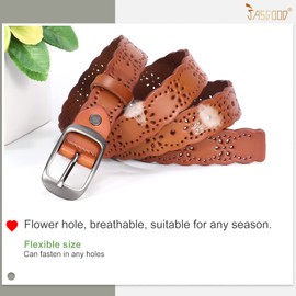 JASGOOD Women Hollow Flower Leather Belt for Jeans Pants Soft Leather Belt with Solid Pin Buckle