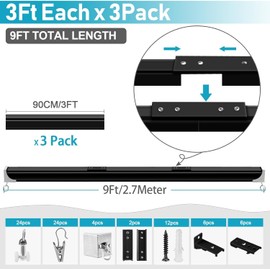 KOLAKO Ceiling Curtain Track, 3Ft-9Ft Heavy Duty Curtain Track Wall Mount Track Curtains Rail System, Aluminum Alloy, Sliding Ceiling Track for Curtains, Black