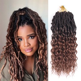 Deep Faux Locs Crochet Hair 14 Inch 8 Packs Goddess Locs Crochet Hair Pre Looped Curly Crochet Hair for Black Women with Curly Ends Deep Wave Crochet Braids (14 Inch/Pack of 8, T30)