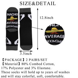 PLITI Groomsmen Socks Funny Groomsman Proposal Gift Nacho Average Groomsman Bachelor Party Novelty Socks Groom To Be Gift (UK, Alpha, One Size, 13, Regular, Regular, Groomsman SocksU)