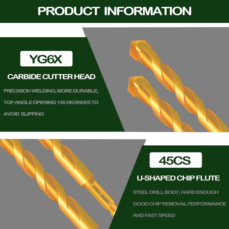 JOERIC Titanium Masonry Drill Bits Set, 10PCS Concrete Drill Bit