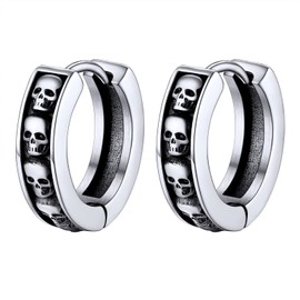 Stainless Steel Mens Thick Small Hoop Earrings Gothic Skull Hoops Male Cool Earrings