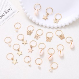 Formery Butterfly Hair Jewelry Braids Gold Star Braid Charms Pearl Shell African Loc Accessories for Women (20pcs)