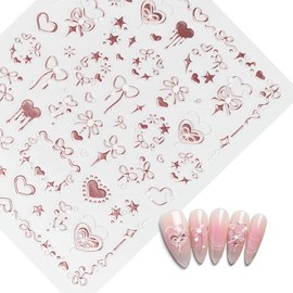 Sweetheart Love Nail Stickers for Nail Art – Self-Adhesive 5D Cute Nail Stickers for Women with Butterfly, Heart & Star Designs, Press Ons, Wedding, or Love-Themed Manicures (Pink)