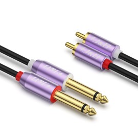 J&D Dual 1/4 inch TS to Dual RCA Cable, Purple Aluminum Alloy Shell Gold Plated 2x6.35mm Male TS to 2 RCA Male Adapter Interconnect Cable for Mixer Amplifier Speaker, 3 Feet