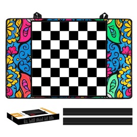 KitchenRaku 52x78cm Stove Cover, Stove Top Covers for Electric Stove, Ceramic Glass Cooktop Protector, Electric Stove Cover, Glass Top Stove Cover (Checkered & Floral Border Pattern)
