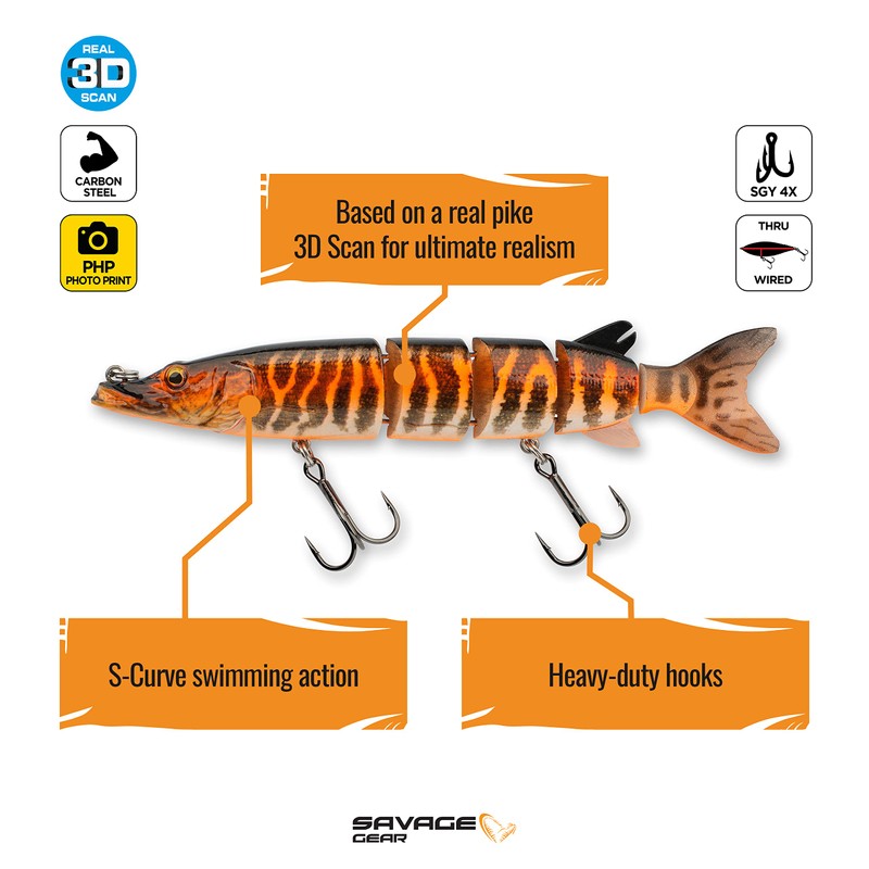 Hard Bait 3D Hard Pike 3'-6' 2 oz - Black/Orange