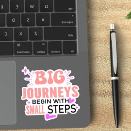 (3Pcs) Big Journeys Begin with Small Steps Sticker, Inspired Sticker, Inspirational Motivational Gifts, Waterproof Vinyl Decal for Water Bottles, Laptops, Phones, Tumblers, Size 3 x 3 Inch