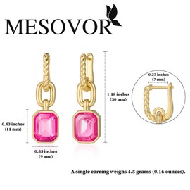 MESOVOR Crystal Drop Earrings, 18 Carat Gold-Plated Hoop Earrings, Emerald Green Black Earrings, Jewellery Gift for Mother Wife, Gold Plated, Emerald