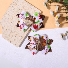 HAIMITI 2pcs Fall Thanksgiving Hair Clips Squirrel Hair Accessories For Women Pinecone Hair Clip Maple Leaves Hair Pins Cherry Hair Barrettes Sequin Hair Bows For Fall Thanksgiving Kids Party Decor