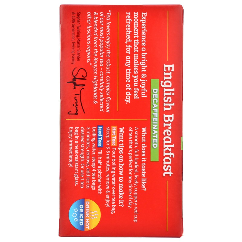Twinings English Breakfast Tea, Decaffeinated, Tea Bags, 20 ct