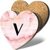 1 x Heart Coaster - Letter V Marble Stone Texture