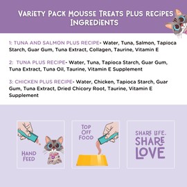 LOVE, NALA - Natural Lickable Cat Squeeze Up Treat,Topper - Variety Plus Pack Mousse - Wet Food Cat Puree - Grain Free, Fiber Blend, Minerals, Vitamins - 24 Pack