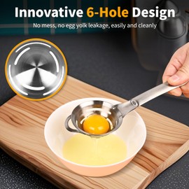 BooMetCheer Stainless Steel Egg Yolk White Separator for Raw Eggs,6-Hole Design, Quick Egg Yolk & White Separation, Kitchen Tool for Cooking & Baking