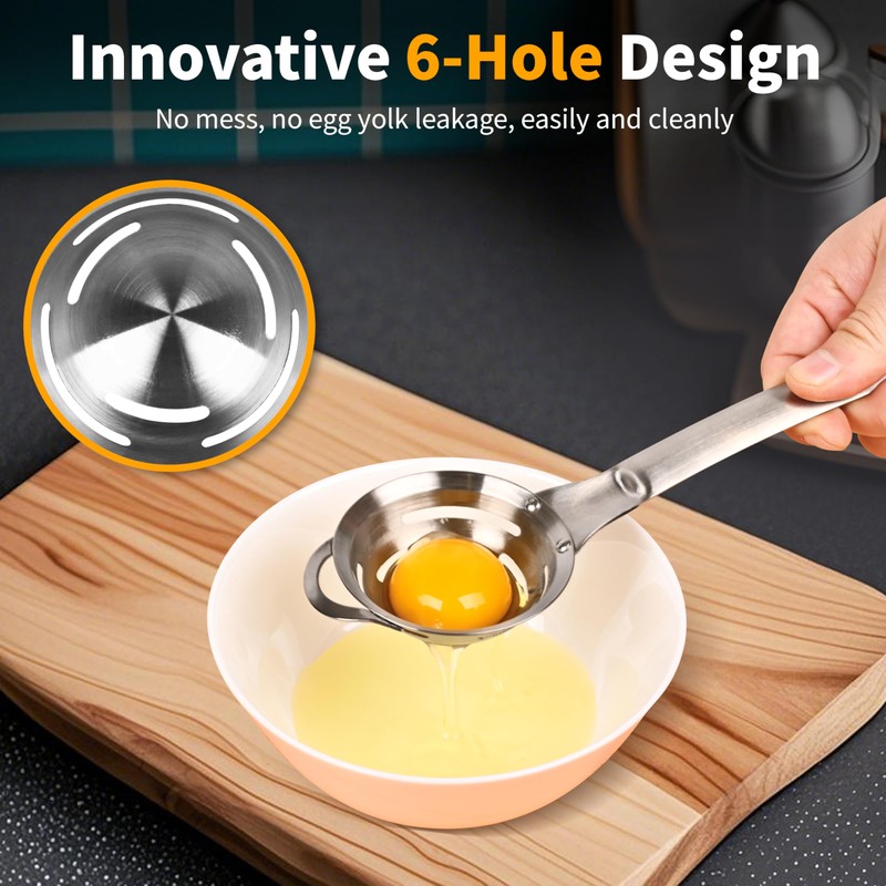 BooMetCheer Stainless Steel Egg Yolk White Separator for Raw Eggs,6-Hole