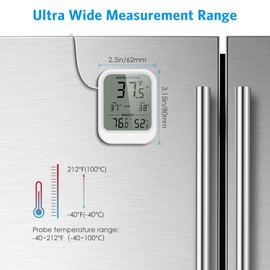 Brifit Digital Fridge Thermometer with Probe, Indoor Temperature & Humidity Thermometer, Probe Measures Temperature Only, Min/Max Record, ℃/℉ Switch, for Fridge Freezer Aquarium