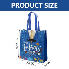 delaimastor 16Pcs Father's Day Party Non-Woven Bags Candy Goodie Gift Bags Reusable for Happy Fathers Day Dad Theme Party Supplies 7.8x3.1x9.8 Inches (Blue)