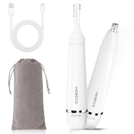 HEBECA Nose & Ear Trimmer - Electric Rechargeable Facial Hair Remover for Women & Men, Portable Waterproof Eyebrow Trimmer (Silver)