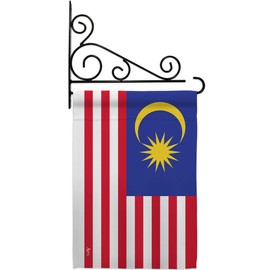 Americana Home & Garden GS140146-P3-03 Malaysia Flags of The World Nationality Impressions Decorative Vertical 13" x 18.5" Flag Set Metal Fansy Wall Bracket Hardware