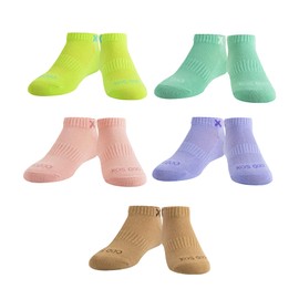 Odd Sox Basix Kids Ankle Socks, Durable Comfort Cotton, Solid Pastel 5 Pack, Ages 7-10