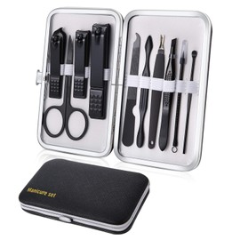 Manicure Set 10-Piece Pedicure Kit Nail Scissors Nail Care Nail Clippers Kit, Nail Set Nail Case Nail Clippers Set Travel Beauty Kit (Black)