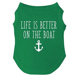 Life is Better On A Boat Summer Dog Tee Shirt Sizes for Puppies, Toys, and Large Breeds (Green, 6X-Large 139)