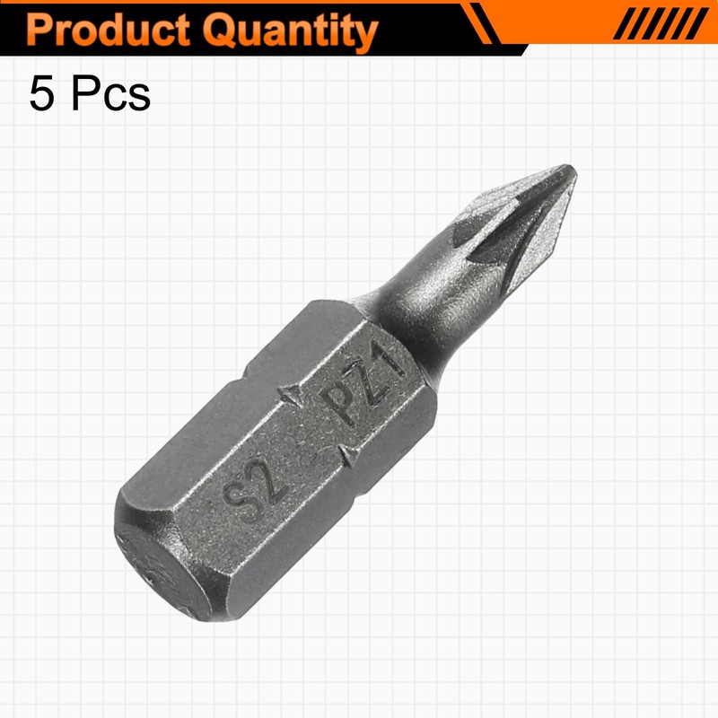 HARFINGTON 5pcs PZ1 Screwdriver Bit 1/4" Hex Shank 25mm/1" Length