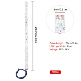 YIXISI Pack of 10 200 mm Pre-Wired LED Strips, 2335 SMD LED, 12-18 V LED Strips, Model Making LED Lighting, Blue