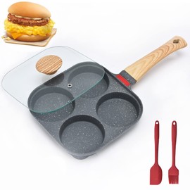 MIHUNTER 4-Cup Aluminum Nonstick Egg Pan with Lid, Suitable for Gas Stove & Induction Cookware