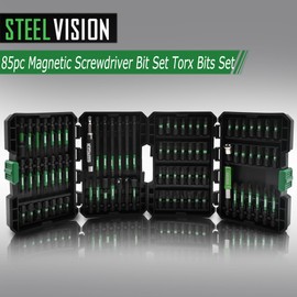 Steel Vision Tools 85pc Magnetic Screwdriver Bit Set Torx Bits Set with Tough Case，Impact Driver Bits with Drywall Dimpler – Comprehensive Precision Bits for Heavy-Duty Applications