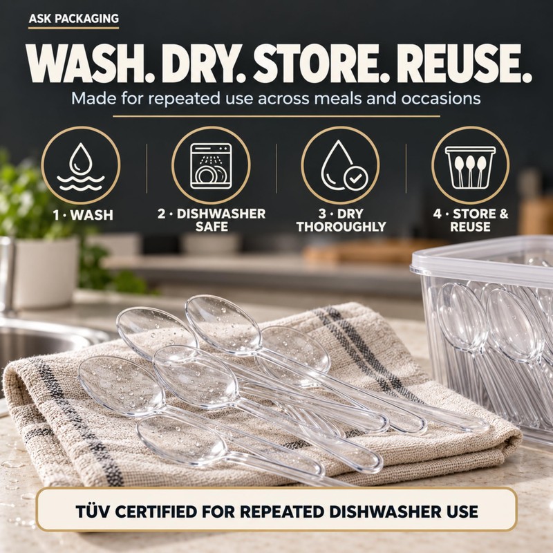 100 Pack Heavy Duty Clear Spoons – Re-usable & Dishwasher