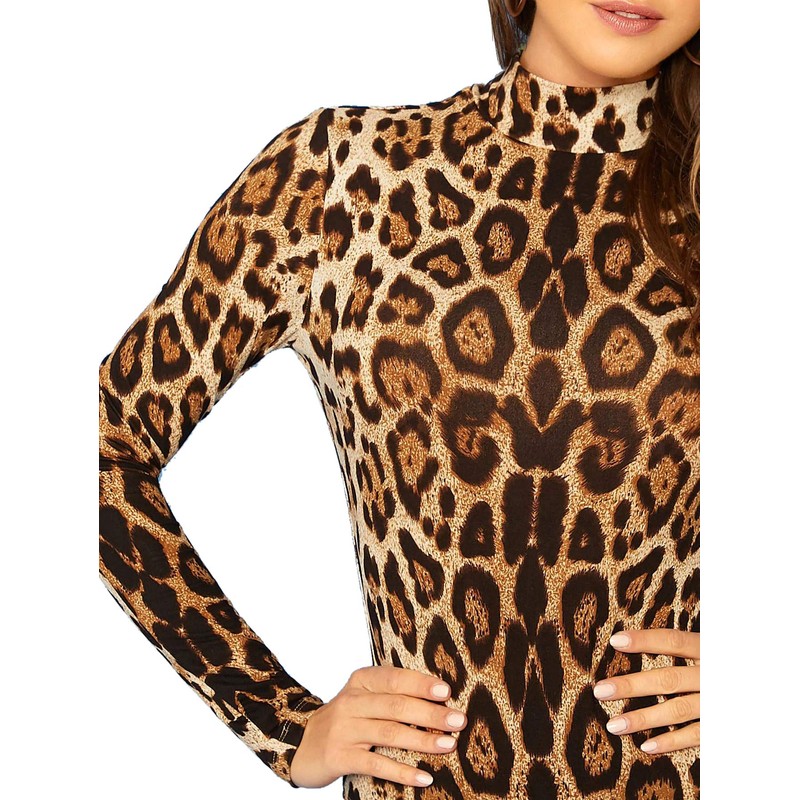 SweatyRocks Women's Basic Solid Turtleneck Long Sleeve Bodysuits Jumpsuits Stretchy