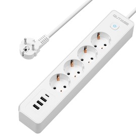 QUTIASE Steckdosenleiste mit USB C, Steckerleiste Überspannungsschutz 4-Fach 3680W 16A mit Schalter, Mehrfachsteckdose mit 4 USB, Mehrfachstecker mit USB Verteilersteckdose, 1,8M Kabel - Weiß