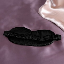 100% Natural Silk Sleep Eye Mask with Elastic Strap 25 Momme, Extremely Soft & Smooth, Blindfold for Full Night Sleep, Travel, Nap (Black)