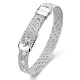 LZD Unisex Women's 925 Sterling Silver Bangle Bracelet 8 Inches 9.9MM Buckle L103-3