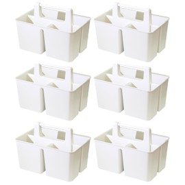 Enjoy Organizer | Shower Caddy Organizer with Handle, 3 Compartments, Portable Storage Bin for Bathroom, Dorm, Gym -Made In USA (Ivory, 6 PACK)