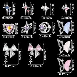 3D Nail Charms Y2k Accessories Luxury Star Nail Charms Nail Accessories Butterfly Nail Art Charms Pendant Silver Alloy Moon Heart Nail Design Rhinestones Nails Charms Nail Jewellery