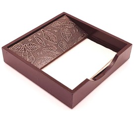 Zyntix Handmade Brown Napkin Holder with Copper Work, 7 x 7 Inch, Elegant Napkin Holder for Table in Kitchen and Dining, Stylish Accent for Home Decor Wooden