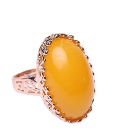 CUSIOALQQ Fashion Gemstone Ring for Women Opening Adjustable Design Faux Vintage Style Dainty Female Ring Simulate Beeswax Amber Color Ring Promise Statement Resin Ring Birthday Gift