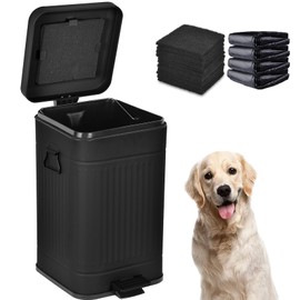 Umtiti Dog Poop Trash Can with Lid for Outdoors，3.2 Gallon Trash Can with Activated Carbon Filter & Plastic Bags, Pet Waste Container，UP12L-BK-F+200BK