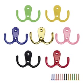 FINELYCR Pack of 7 Colourful Coat Hooks, Coat Hooks, Wall, Double Hooks with 14 Screws, Colourful Coat Hooks for Bathroom, Kitchen, Bedroom